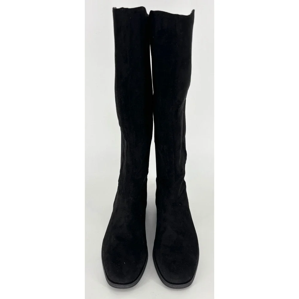 Splendid Manny Knee High Boot Black Women Size 8.5 Faux Suede Low Heel Round Toe